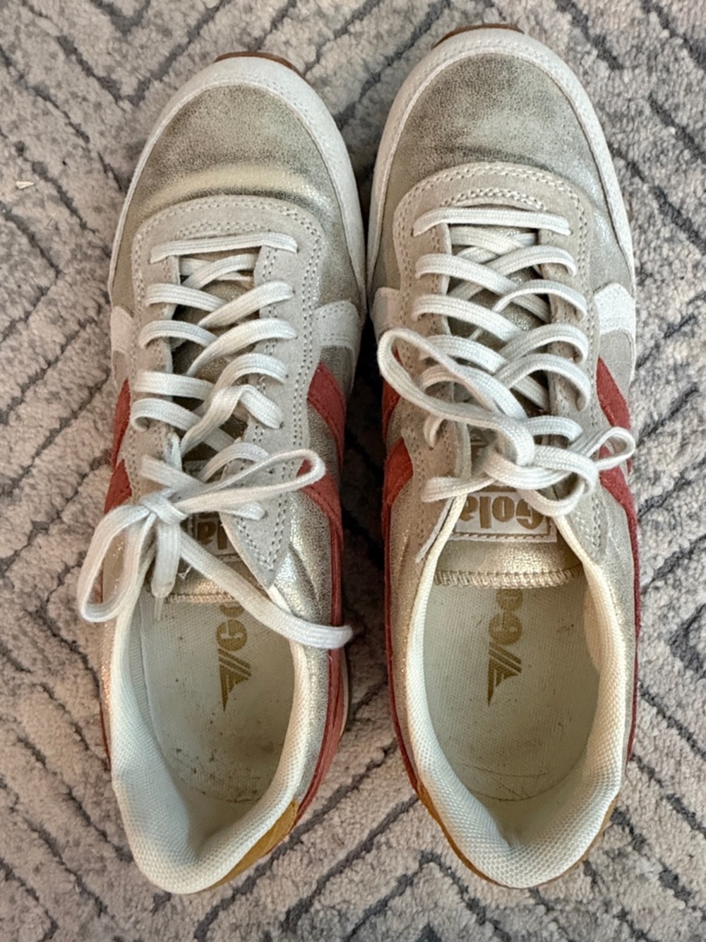 Gola Women's Metallic Silver Sneaker with Orange & Tan Accents - Picture 2 of 10